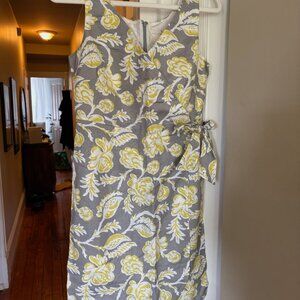 NWT Boden Linen Blend Dress in grey & yellow print sz 6